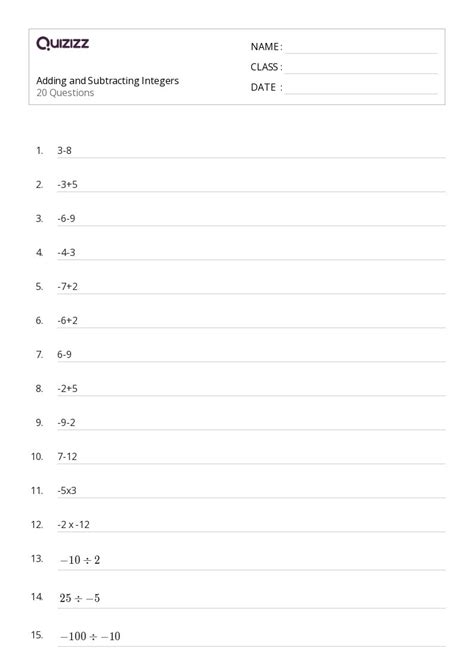 50 Integers And Rational Numbers Worksheets On Quizizz Free Printable