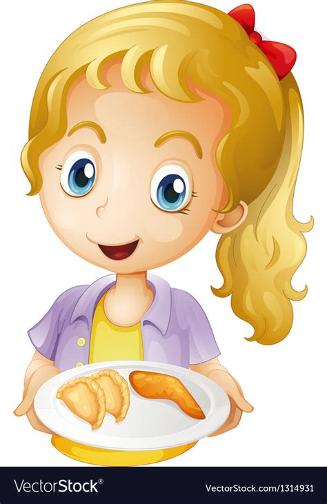 A Girl Holding Plate With Foods Royalty Free Vector Image