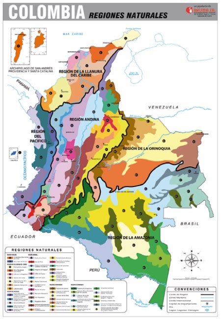 Mapa De Regiones Naturales De Colombia Impreso En Tela Pvc Tipo