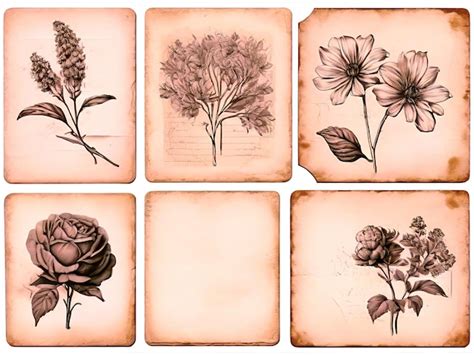 Premium Photo Set Of Vintage Painted Papers Botanical Elements