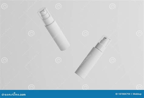 50ml White Plastic Spray Bottle Mockup Two Floating Bottles 3d Illustration Stock