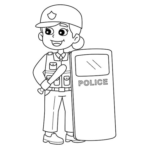 Polizistin isoliert malvorlagen für kinder | Premium-Vektor