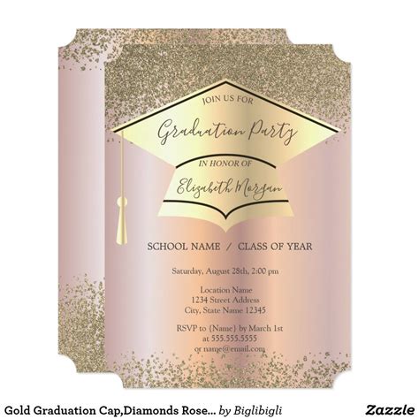 Gold Graduation Cap Diamonds Rose Gold Graduation Invitation Gold Graduation Cap And Diamond On