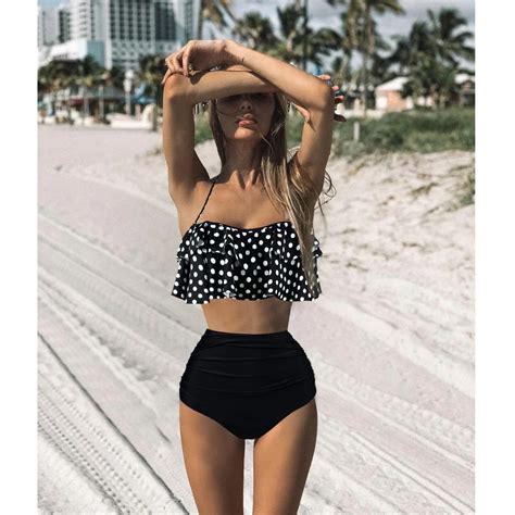 High Waist Bikinis Double Ruffle Swimwear Women Swimsuit Push Up Bikini