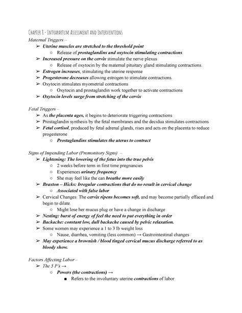 OB Wk 2 SG Helps So Much Notes For Week 2 Chapter 8 Intrapartum