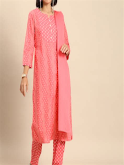 Buy Anouk Women Pink Ethnic Motifs Printed Pure Cotton Kurta With Trousers And With Dupatta