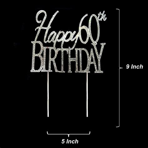 Happy 60th Birthday Rhinestone Crystal Cake Topper Silver Numbers