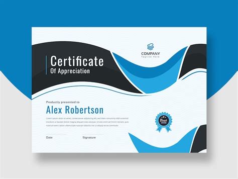 Plantilla De Certificado De Agradecimiento Azul Vector Premium