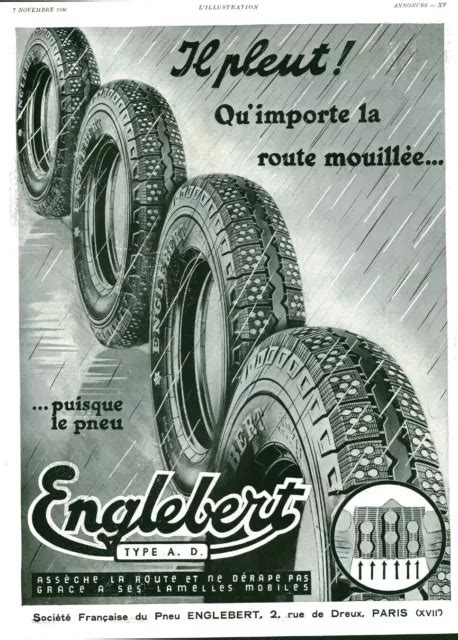 PUBLICITÉ ANCIENNE PNEU Englebert 1936 issue de magazine EUR 7 50