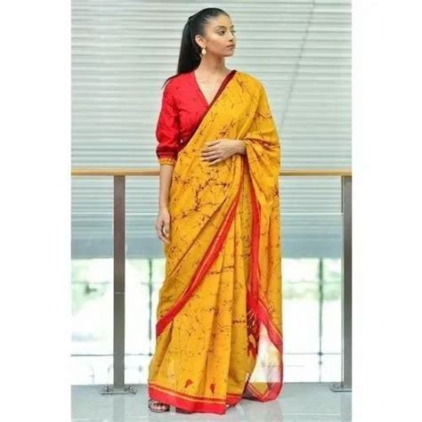 Sassy Chiraiya Casual Wear Yellow Printed Coton Sarees With Blouse