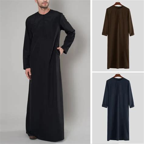 MENS LONG SLEEVE Muslim Kaftan Casual Loose Dishdasha Saudi Arab Jubba