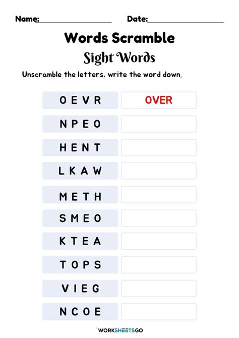 Words Scramble Sight Words Worksheets WorksheetsGO