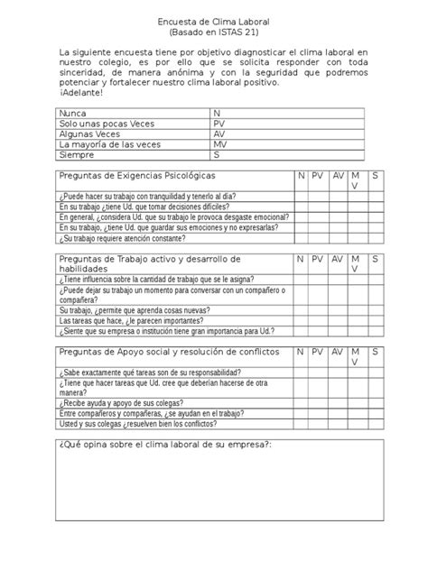Encuesta De Clima Laboral Conceptos Psicologicos Sicología Y Ciencia Cognitiva Prueba