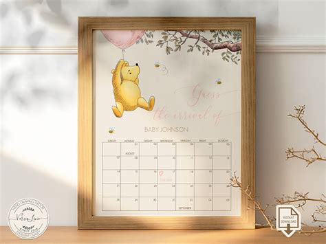 Editable Due Date Calendar For A Classic Winnie The Pooh Baby Etsy