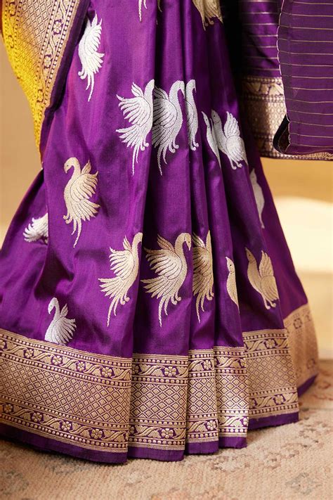 Dark Periwinkle Banarsi Kattan Silk Saree Frontier Raas