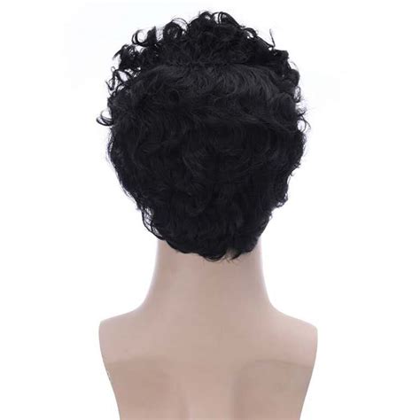 Inch Men S Black Short Curly Hair Wig Headband Full Etsy