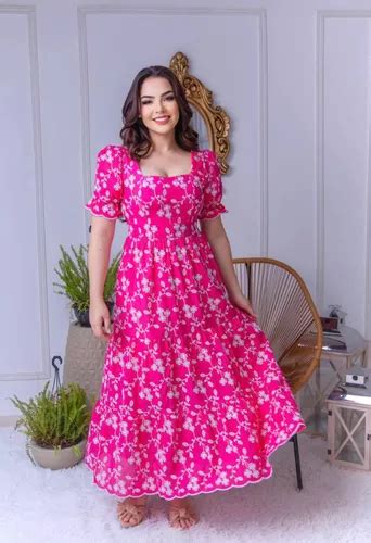 Vestido Em Lese Maxi Midi Algod O Manga Princesa Forrado Frete Gr Tis