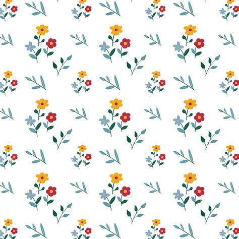 Seamless Pattern Cartoon Flower And Leaves Vector Seamless Patterns