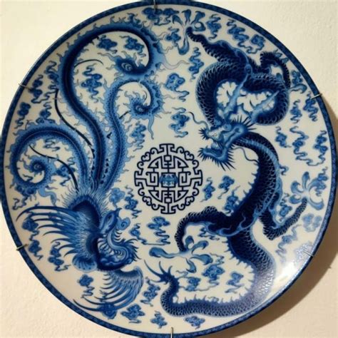 Jual Keramik Pajangan Piring Antik Cina Kansai Motif Naga Biru Putih