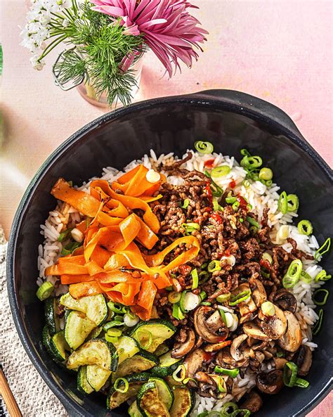 Korean Beef Bibimbap With Zucchini Mushrooms And Carrot Artofit