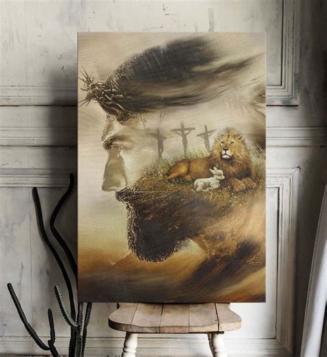 Christian Amazing Jesus Lion And Lamb Wall Art Decor Poster Canvas Kaiteez