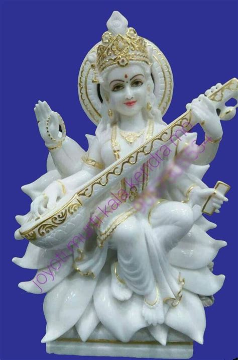 White Plain Marble Saraswati Maa Statue For Worship Size Inch At