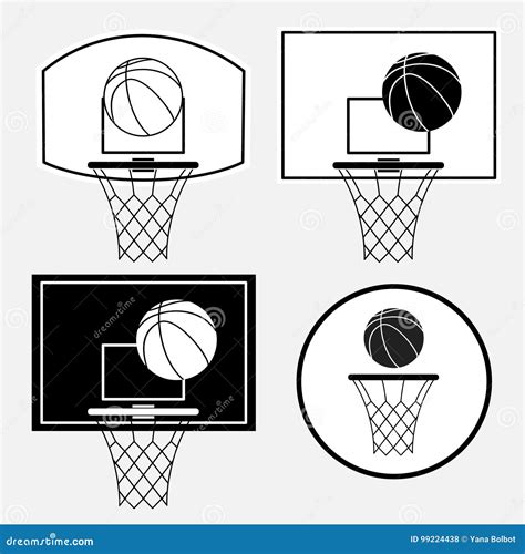 Cesta Preta Do Basquetebol Aro Bola No Fundo Branco Ilustração do