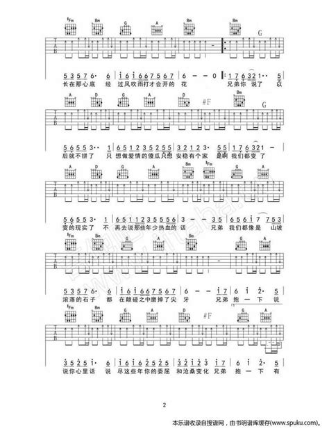 兄弟抱一下吉他谱c调吉他弹唱高清简单谱教学简谱庞龙六线谱原版六线谱图片 极网吉它谱大全
