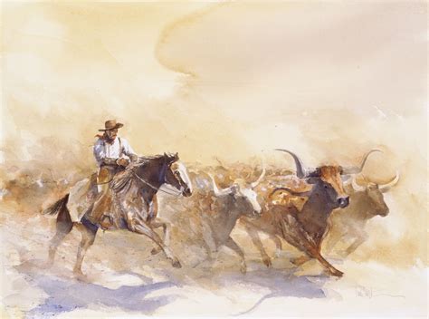 Fine Art Buck Taylor 1000 Cattle Running Cowboy Artists Western