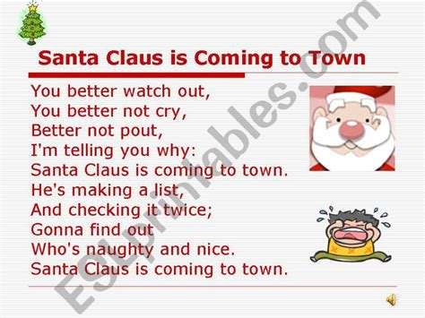 Esl English Powerpoints Santa Claus Is Coming To Town Lyrics