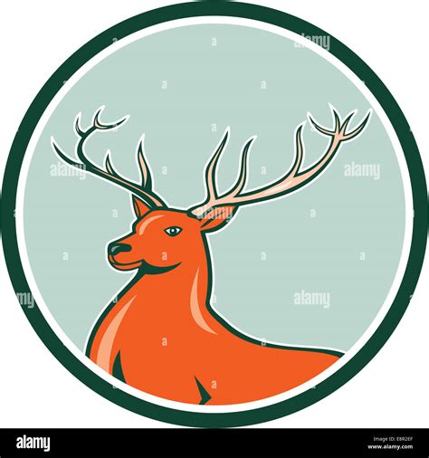 Illustration Of A Red Stag Deer Buck Head Facing Side Set Inside Circle On Isolated Background