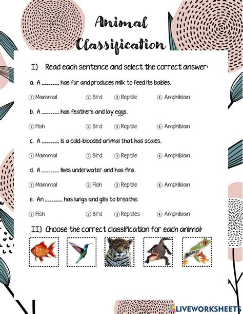 Animal Classification Online Pdf Exercise Live Worksheets