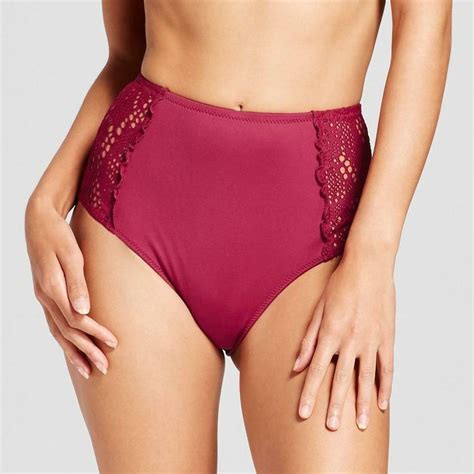 NWT Mossimo Deep Red Women S Crochet Inset High Waist Bikini Bottom