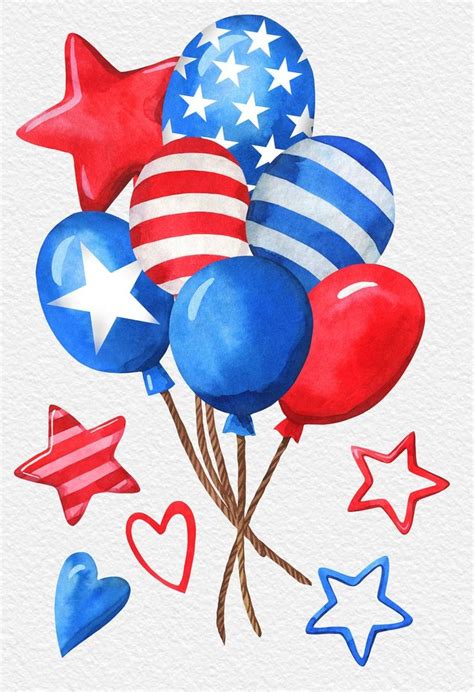 Watercolor 4th July Clipart Independence Day Clipart Patriotic Color