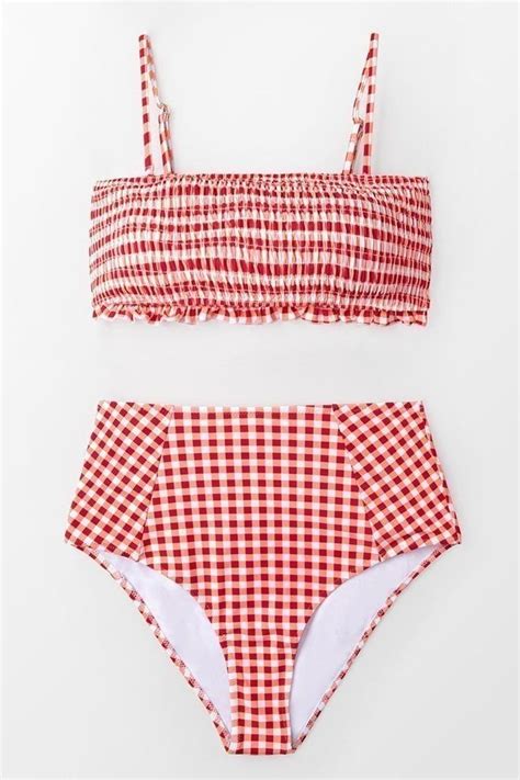 Tie Checkered Smocked Bikini Set Bikinis Smocked Bikini Bikini Hot