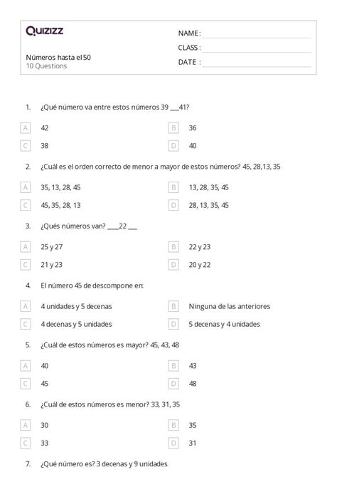 Componer Y Descomponer N Meros Hojas De Trabajo Para Grado En