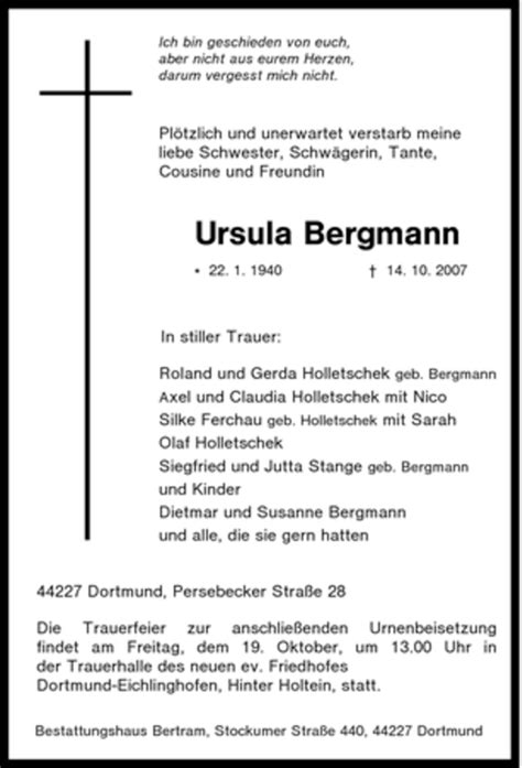 Traueranzeigen Von Ursula Bergmann Trauer In Nrw De