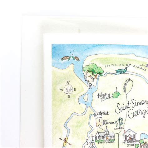 Saint Simons Island Georgia Map Greeting Card Or Notecard Set Etsy