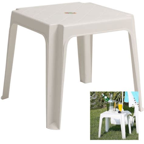 White Plastic Outdoor Side Coffee Table Stackable Plastic Garden