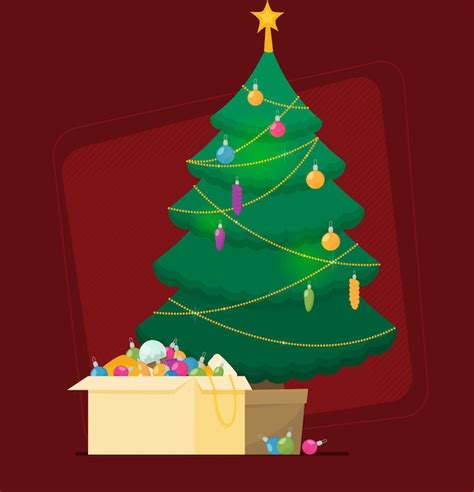 Premium Vector Decorated Christmas Tree With Gift Boxes Star Lights