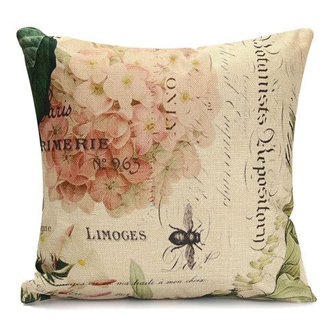 Decorative Throw Pillow Case Cushion Cover 18x18 Vintage Flowervase Linen Pillow Cover