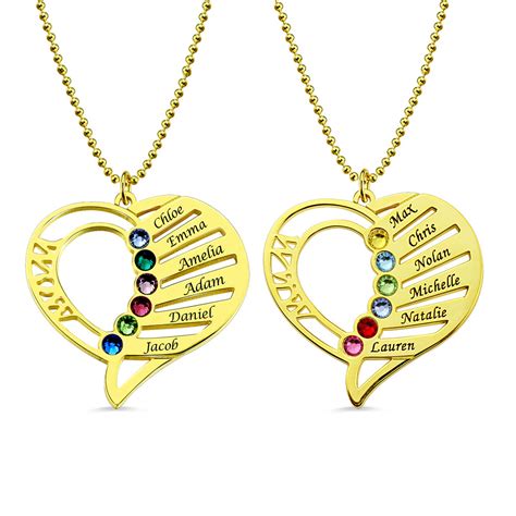 Heart Multi Stones And Name Mother S Necklace In Gold