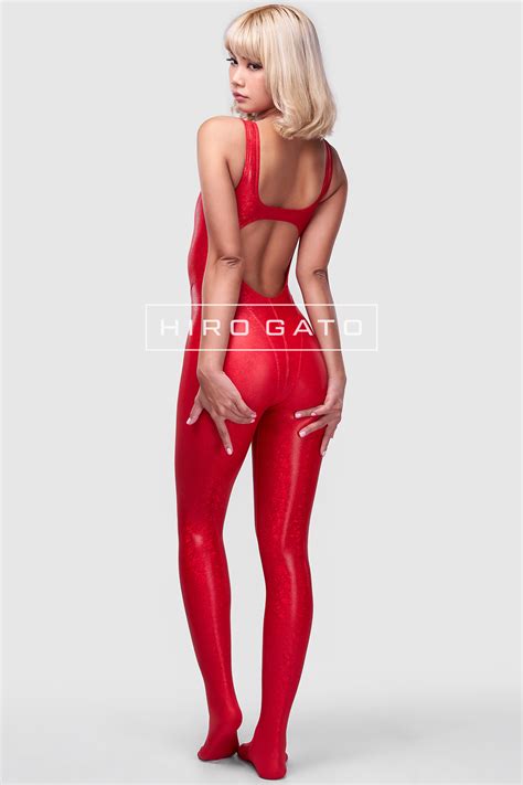 Shattered Glass Unitard Red Shiny Catsuit Hiro Gato