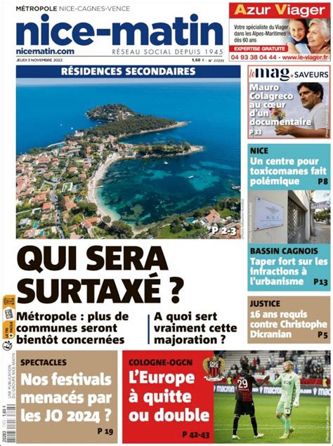 Journal Nice Matin France Les Unes Des Journaux De France Dition