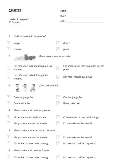 50 Verbos En Tiempo Futuro Hojas De Trabajo Para Grado 2 En Quizizz