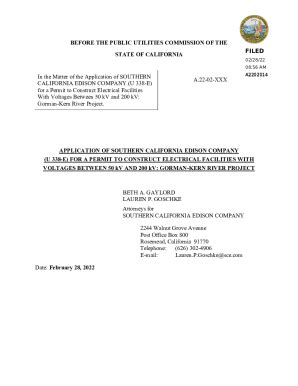 Fillable Online Docs Cpuc Ca Application Of Southern California Edison