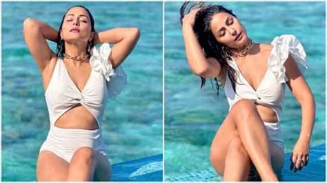 Hina Khan S Sizzling Pics In White Cut Out Swimsuit In The Maldives Set