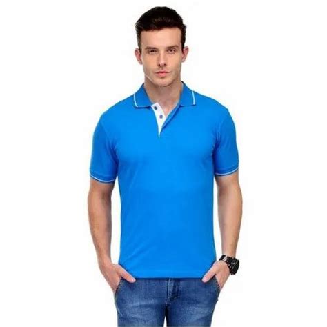 Cotton Plain Mens Blue Polo Neck T Shirt At Rs 145 Piece In Mangalore