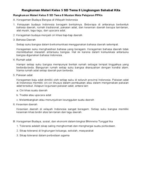 Rangkuman Materi Kelas 5 Sd Tema 8 Lingkungan Sahabat Kita Pdf