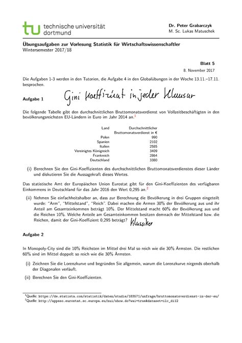 Wiwi Statistik Blatt Dr Peter Grabarczyk M Sc Lukas Matuschek